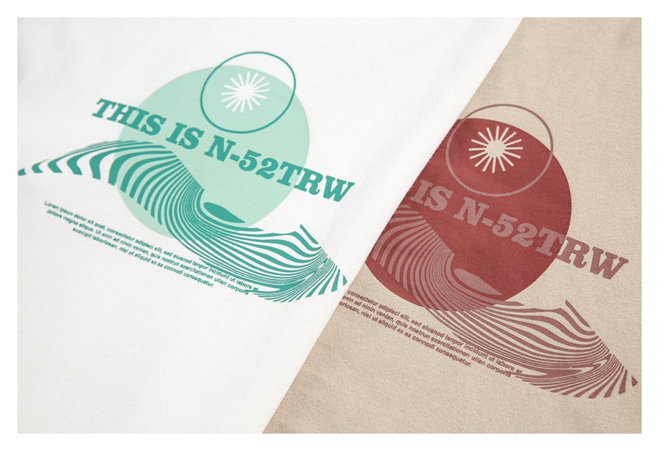 White and beige fabric panels show similar large graphic prints in mint green and muted red.