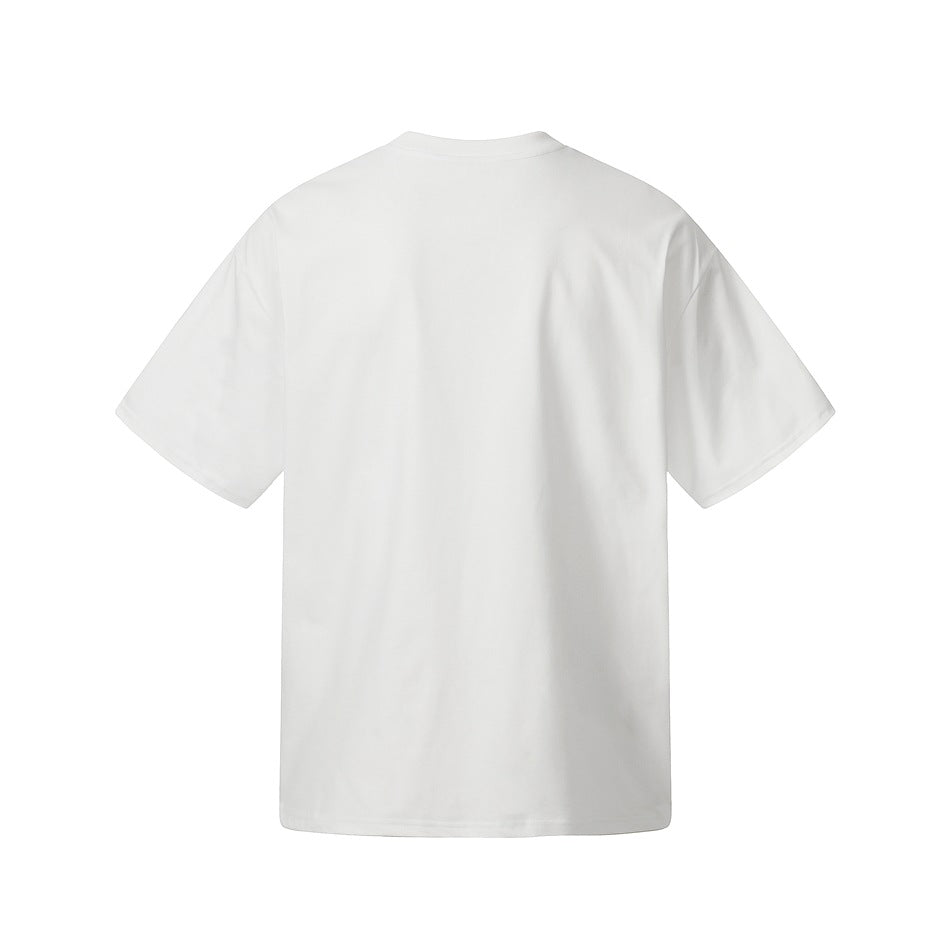 Back view of a plain white short-sleeve crew-neck T-shirt on a white background.