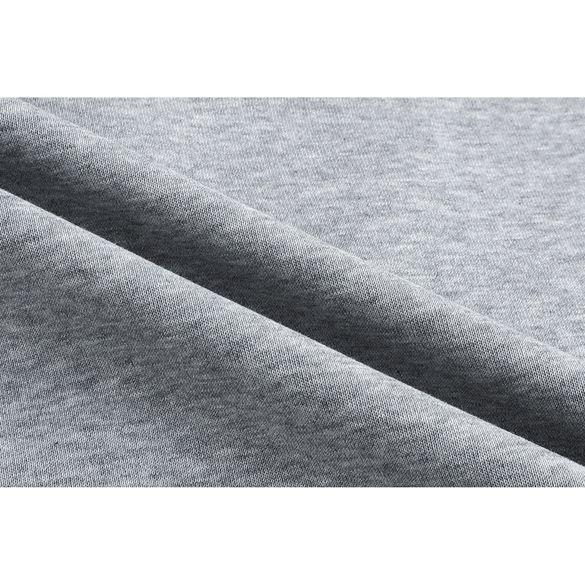 Close-up of heather gray fabric arranged in soft folds.
