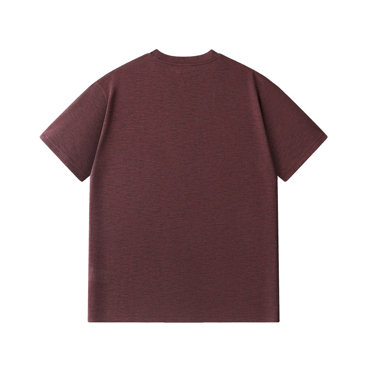 Plain burgundy short-sleeve crew-neck T-shirt shown from the back on a white background.