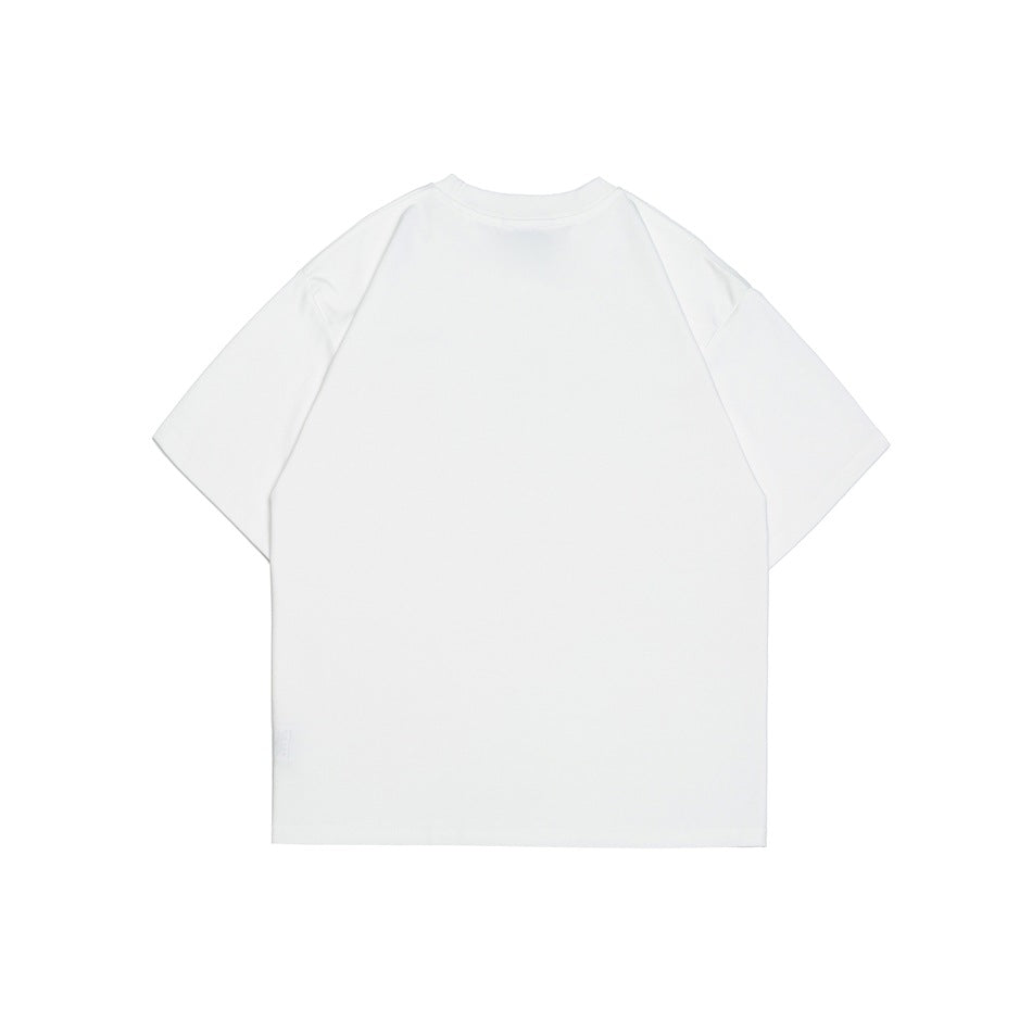 Back view of a plain white short-sleeve crew-neck T-shirt laid flat on a white background.