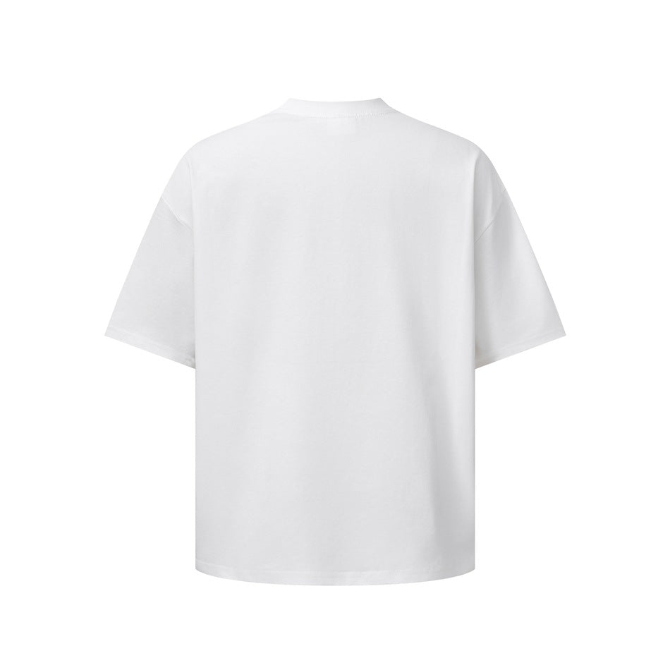 Plain white short-sleeve crew-neck T-shirt shown from the back.