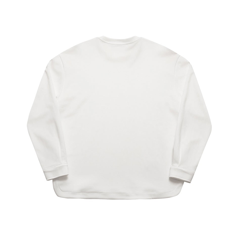 Plain white long-sleeve crewneck sweatshirt shown from the back on a white background.