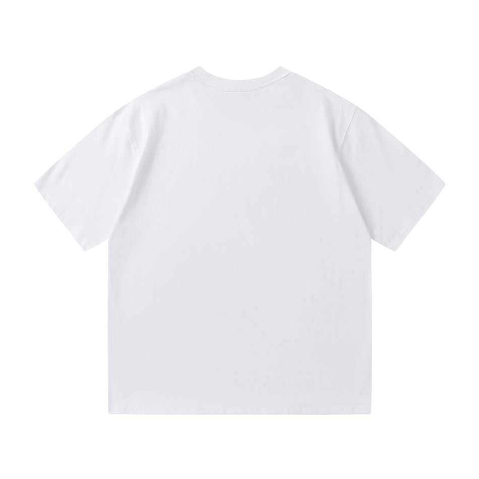 Plain white short-sleeve crew-neck T-shirt shown from the back.
