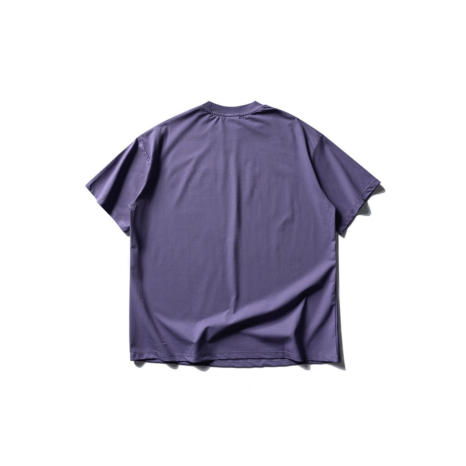 Plain purple short-sleeve crew-neck T-shirt shown from the back.
