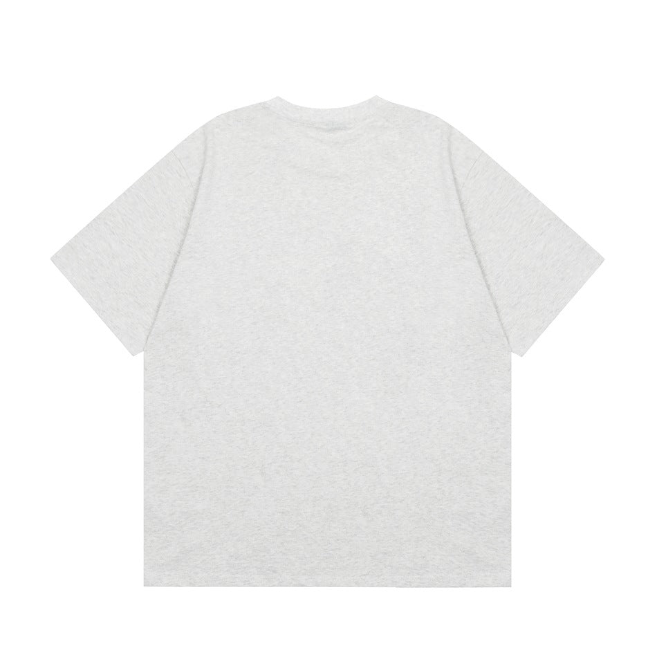 Plain heather light-gray short-sleeve crew-neck T-shirt shown flat against a white background.