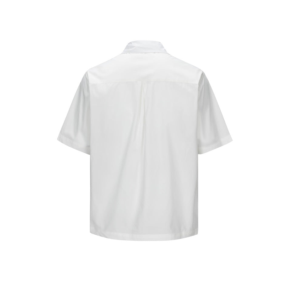 White short-sleeve shirt, plain back view with back yoke and collar