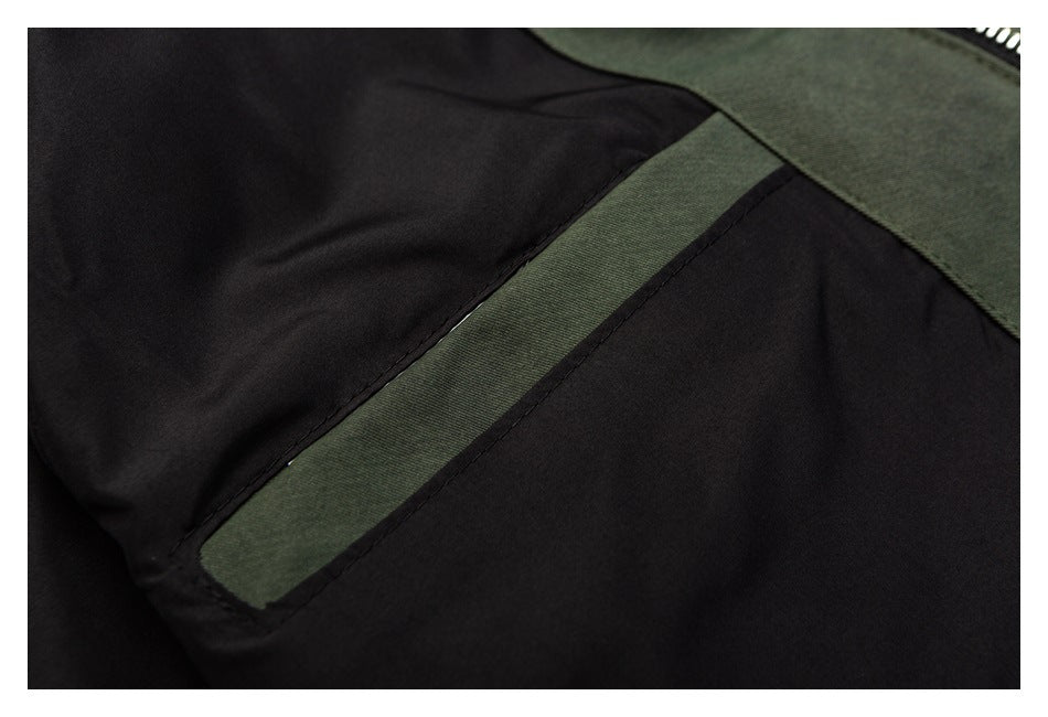 Close-up of the black interior lining and an olive-trimmed pocket opening.