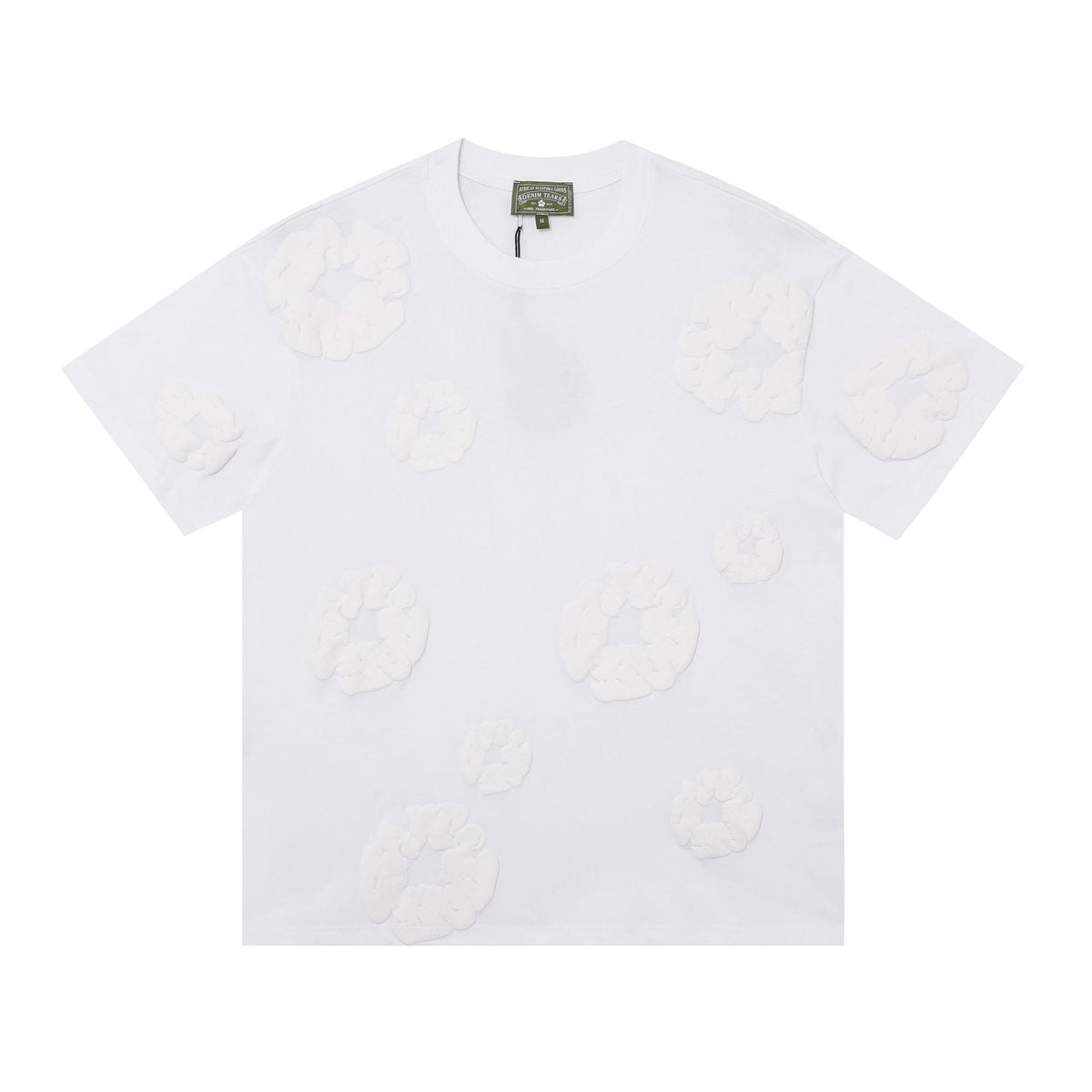 Denim Tears white cotton T-shirt with tonal allover floral appliqué patches on front and sleeves