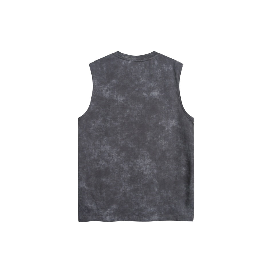 Charcoal sleeveless shirt with a cloudy, mottled finish, shown from the back.