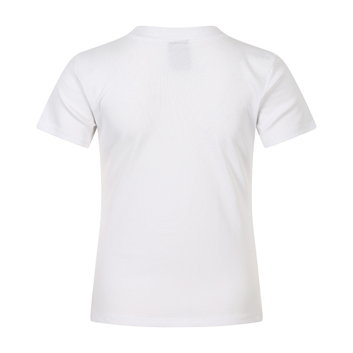 Back view of a plain white short-sleeve crew-neck T-shirt.