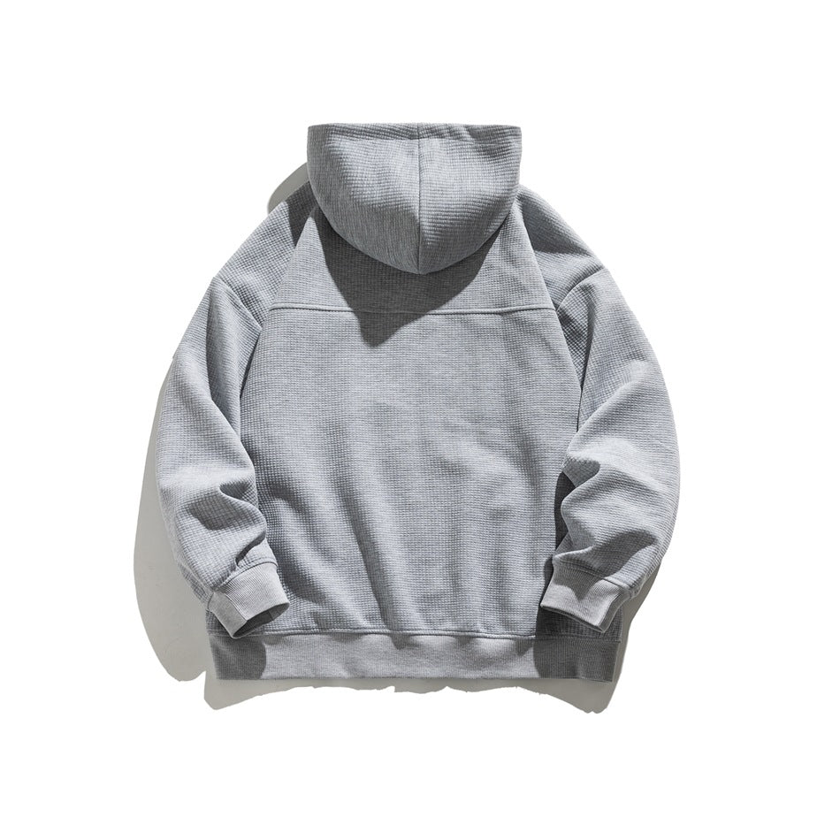Light gray hooded sweatshirt shown from the back, laid flat against a white background.
