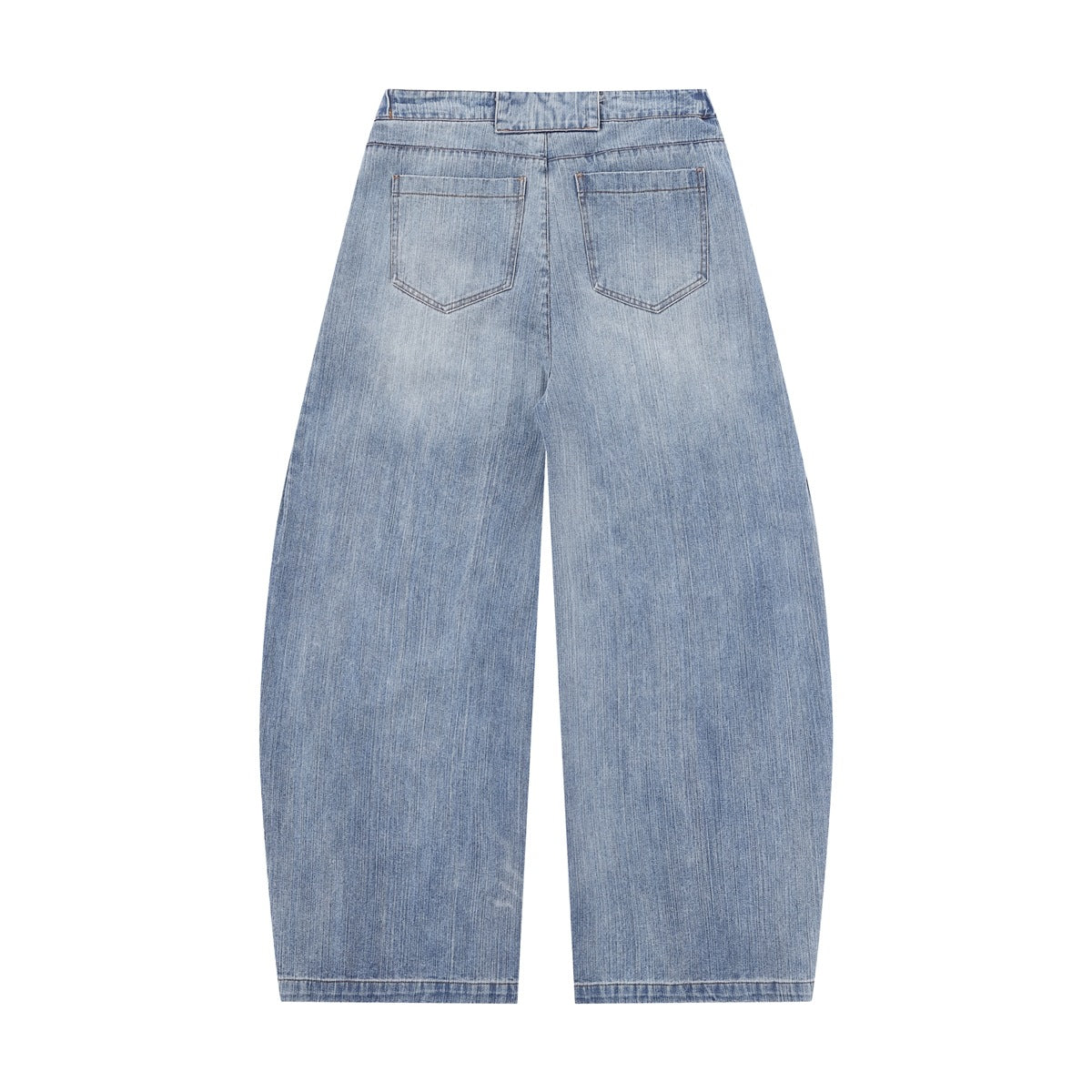Full back view of light blue wide-leg jeans with two back pockets and a wide waistband.