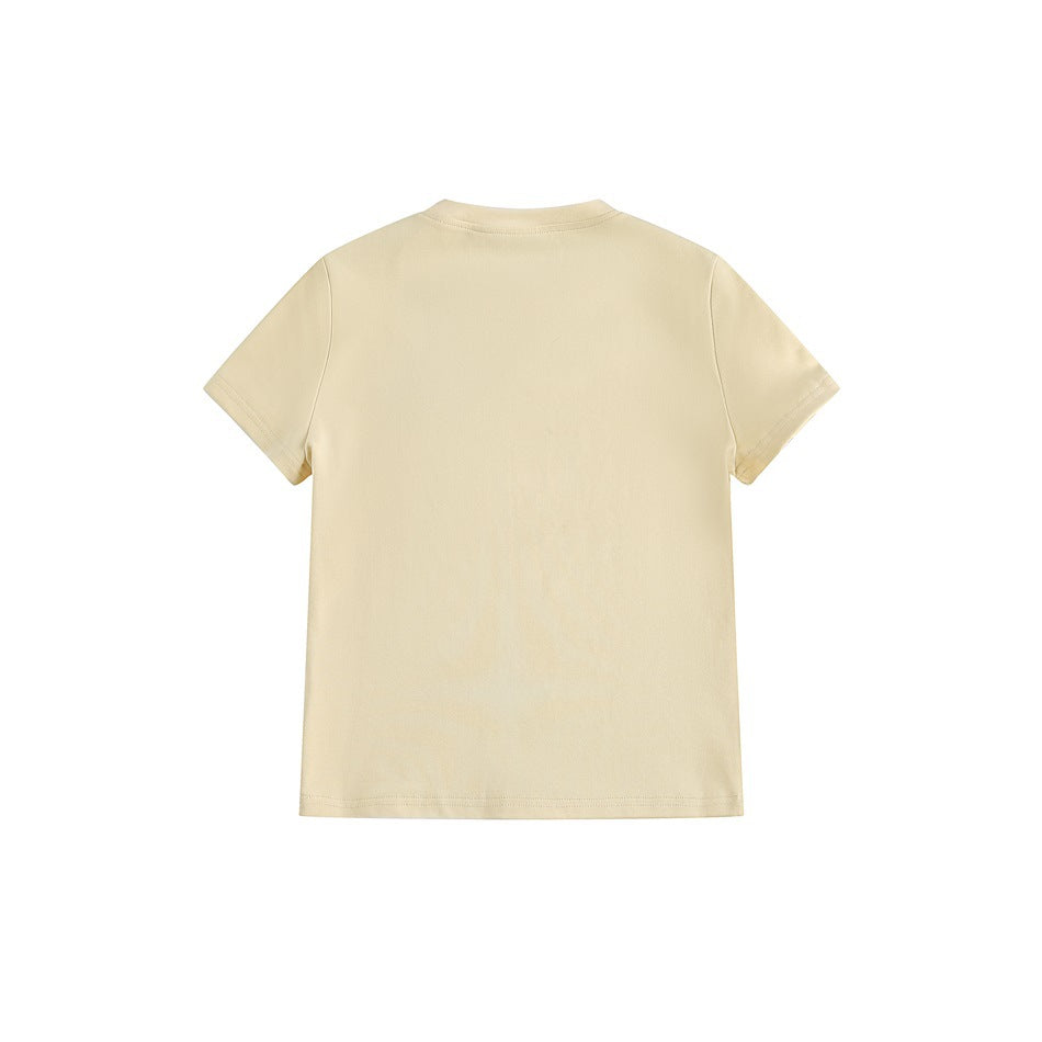 Back view of a plain pale yellow short-sleeve crew-neck T-shirt.