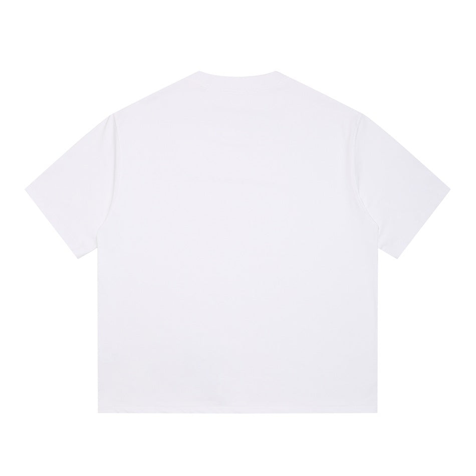 Back view of a plain white short-sleeve crew-neck T-shirt.