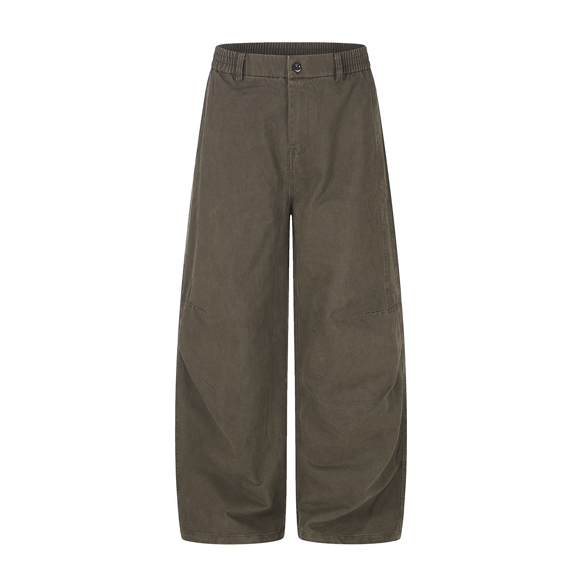 Coffee brown wide-leg pants with elastic side waist, belt loops and button closure, front flat view