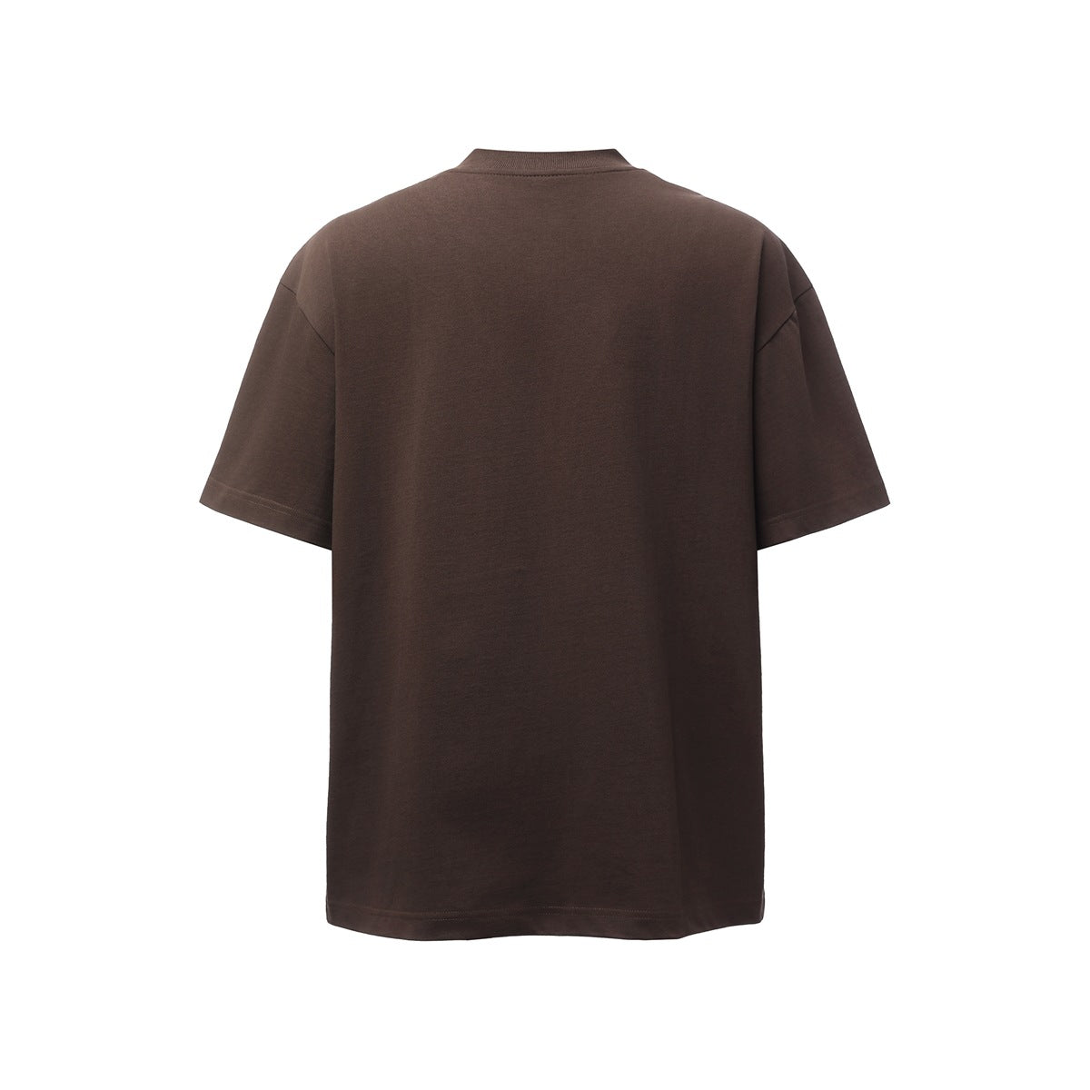 Back view of a plain dark brown short-sleeve T-shirt.