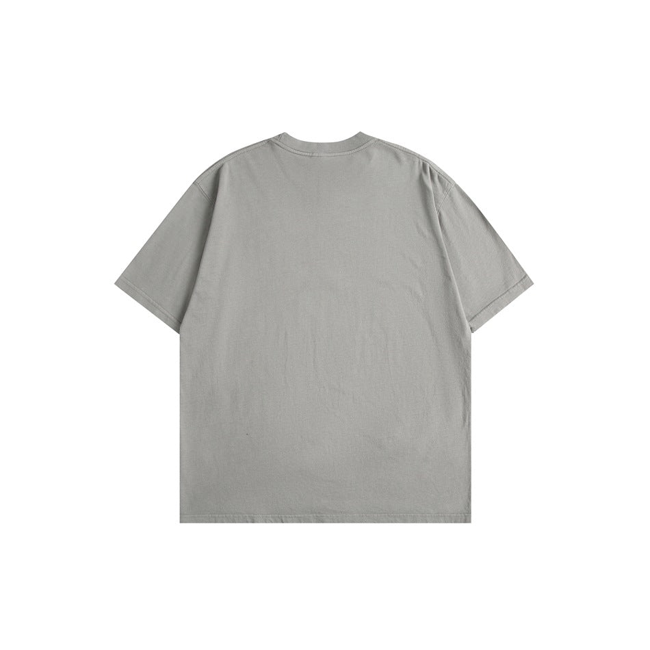 Plain light gray short-sleeve T-shirt shown from the back.