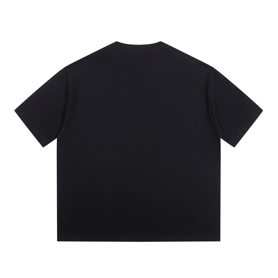 Back view of a plain black short-sleeve crew-neck T-shirt.
