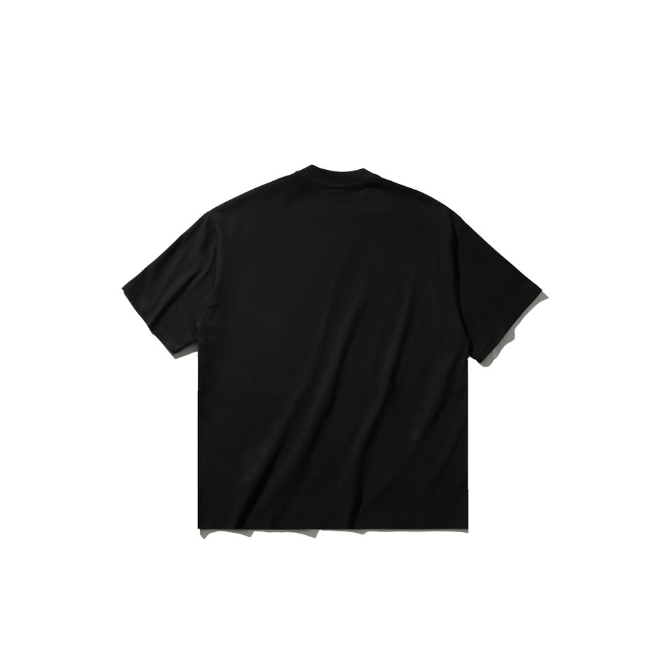 Back view of a plain black short-sleeve crew-neck T-shirt.