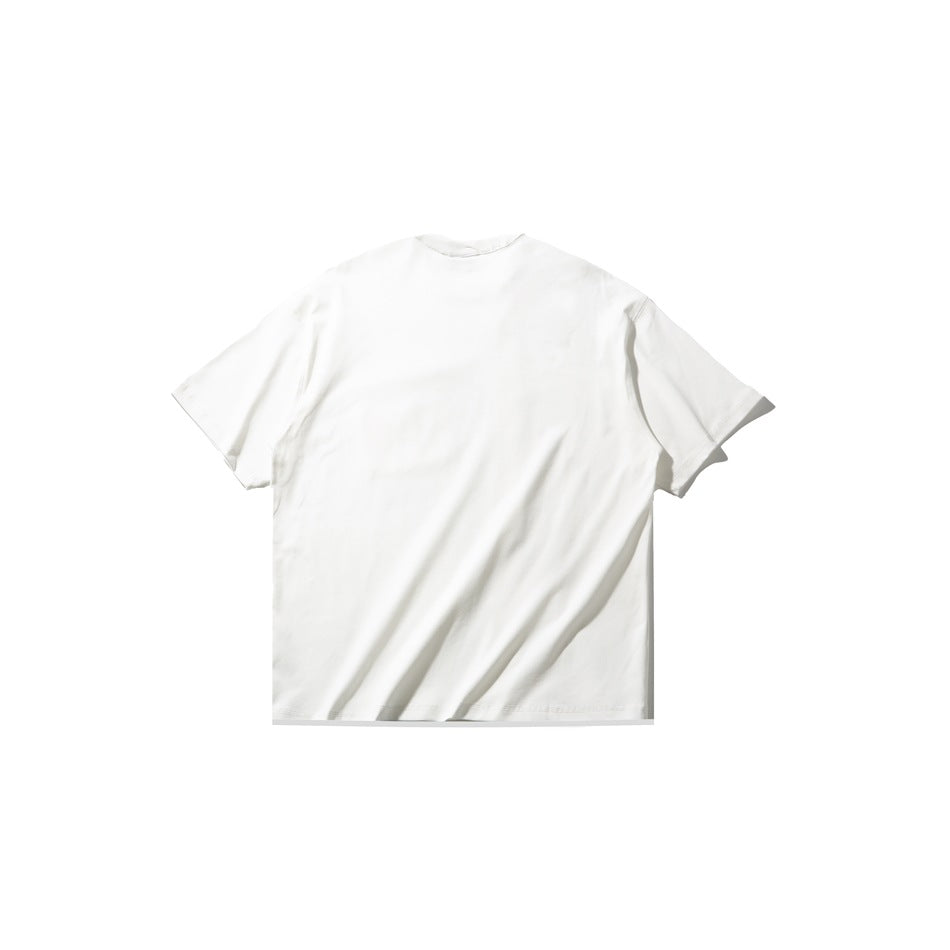 Flat-lay front view of a plain white short-sleeve T-shirt on a white background.