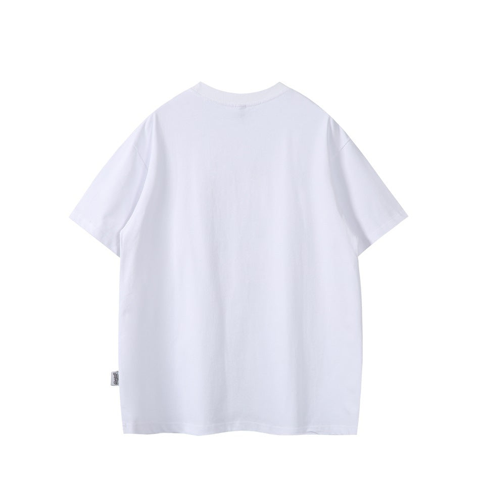 Back view of a plain white short-sleeve crew-neck T-shirt.