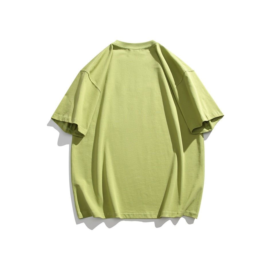 Back view of a plain lime-green oversized short-sleeve T-shirt on a white background.