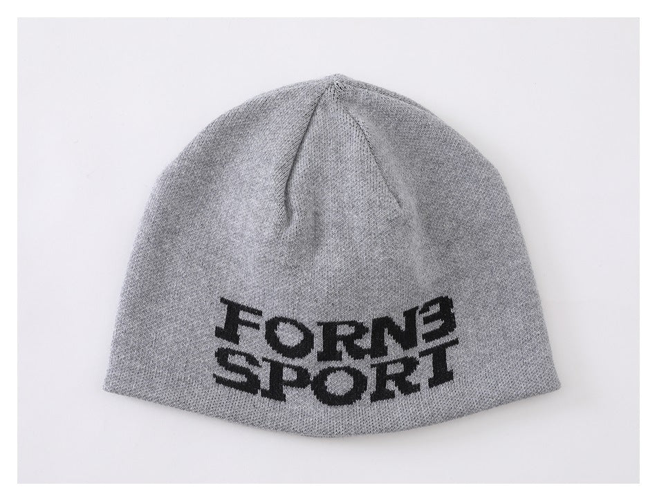 Light gray knit beanie with black “FORNE SPORT” lettering across the front, shown on a white background.