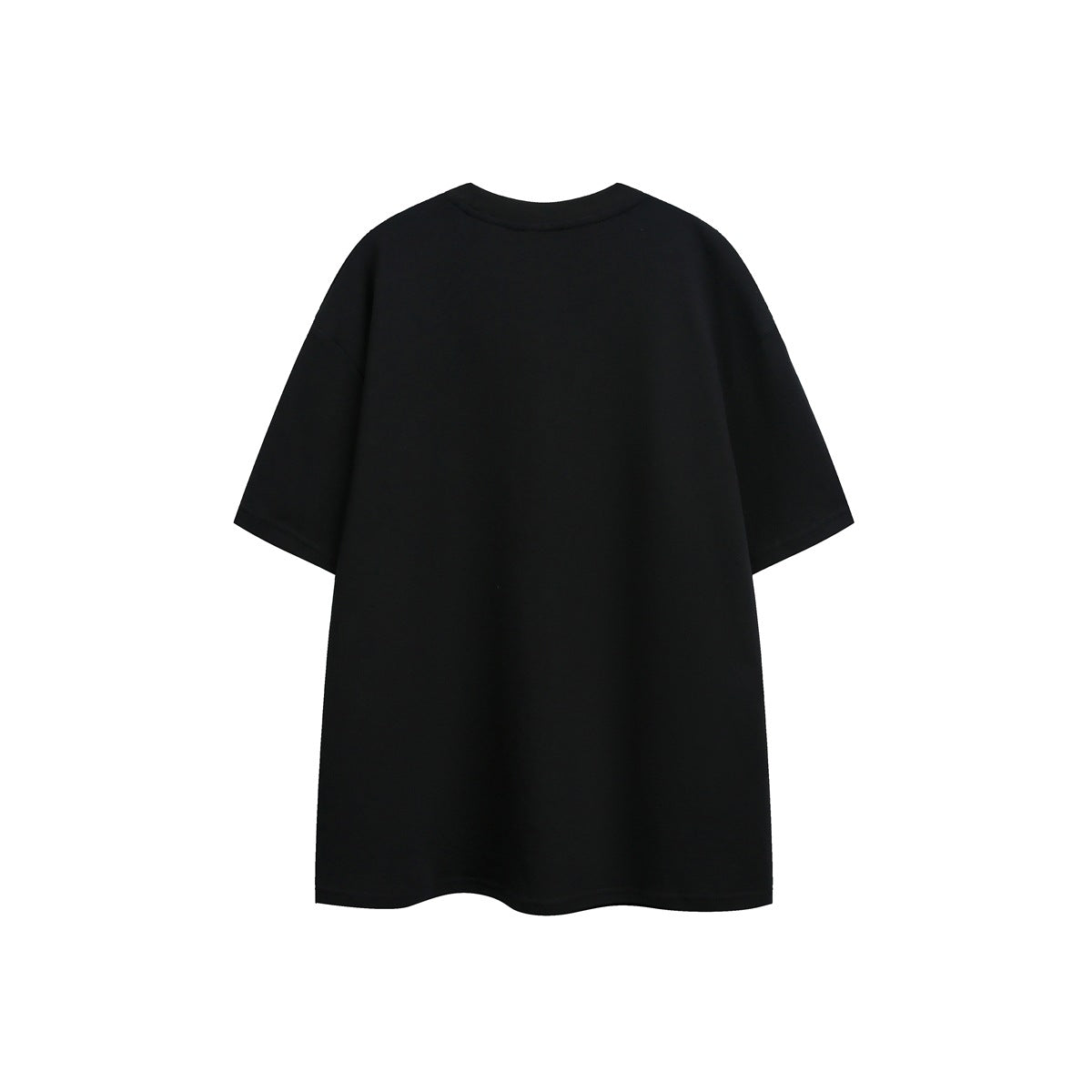 Flat product view of the plain black T-shirt from the back.