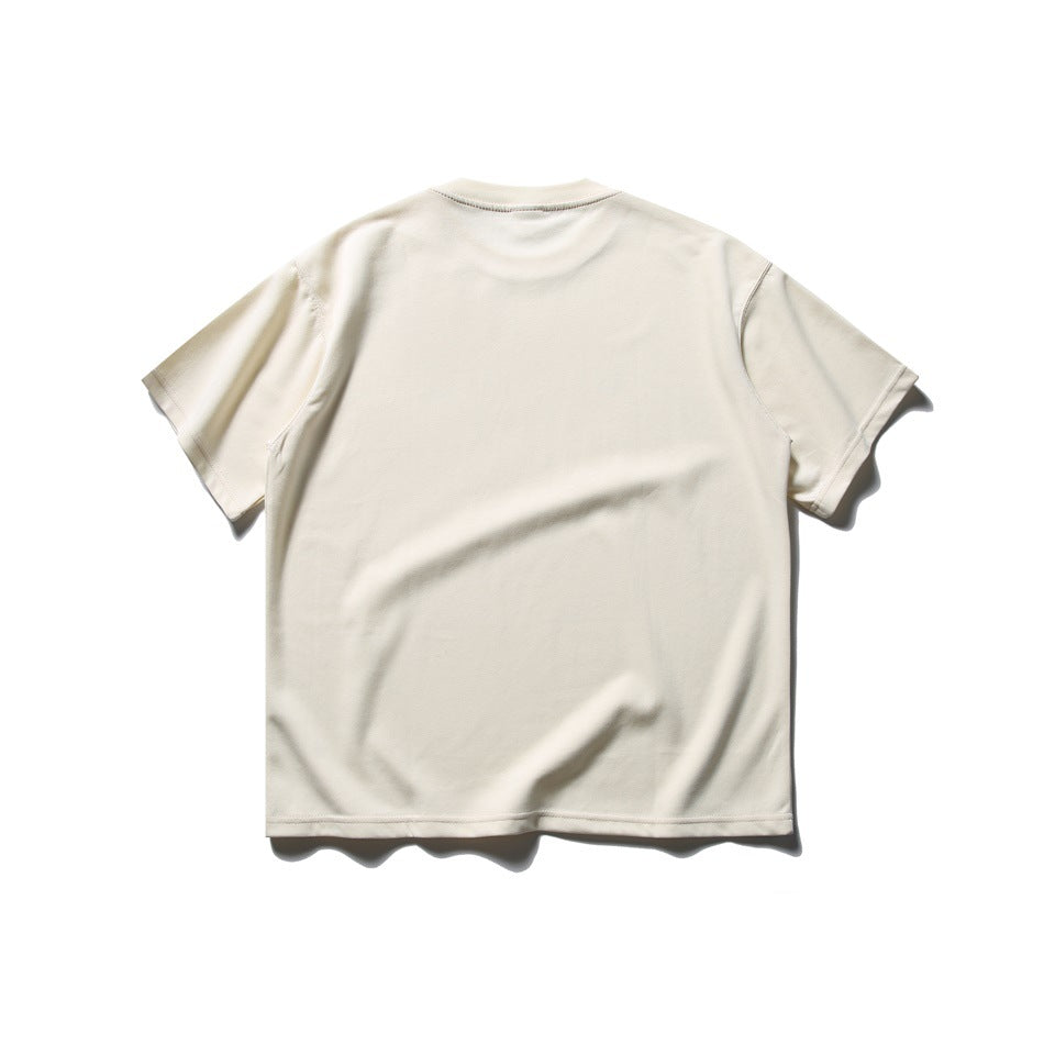 Plain off-white short-sleeve crew-neck T-shirt shown from the back.