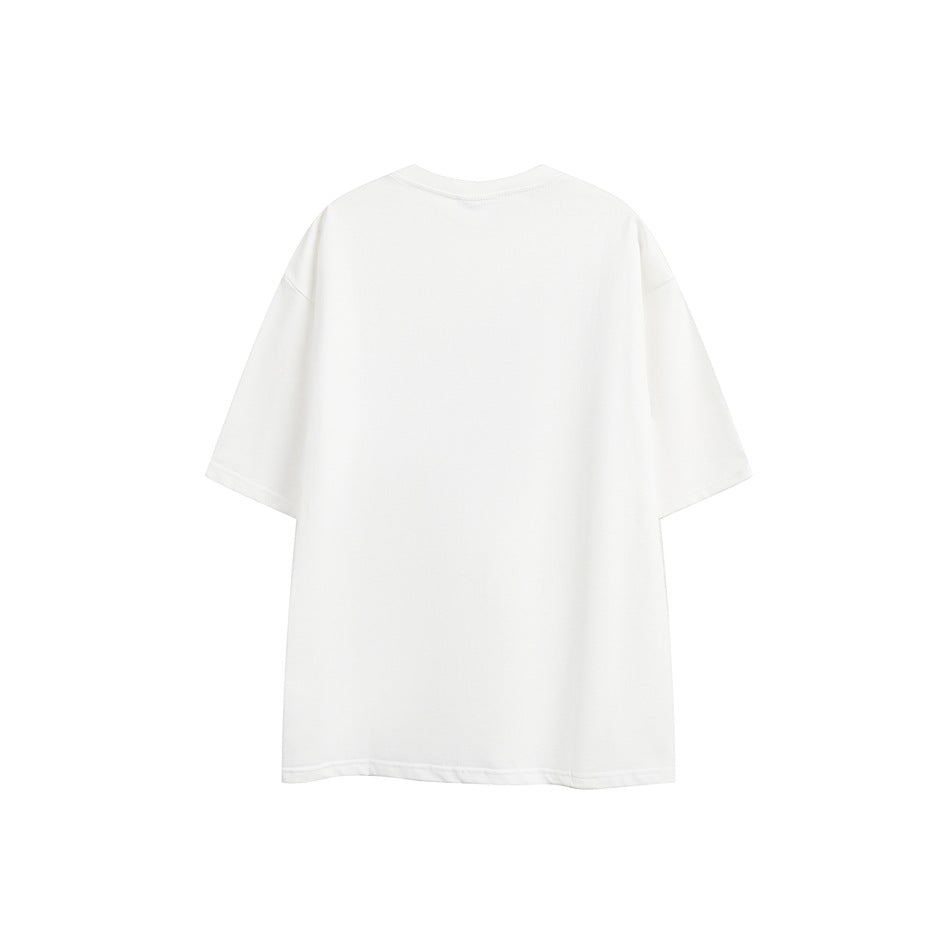 Back view of a plain white short-sleeve crew-neck T-shirt on a white background.