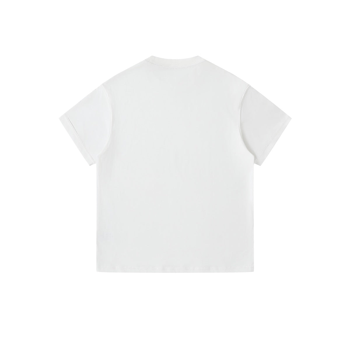 Back view of a plain white short-sleeve crew-neck T-shirt.