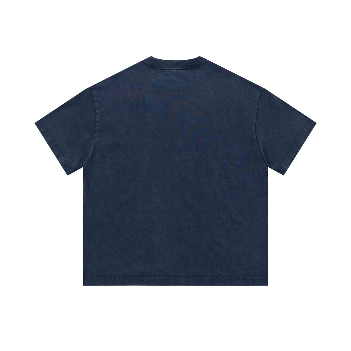 Plain washed navy short-sleeve crew-neck T-shirt shown from the back.