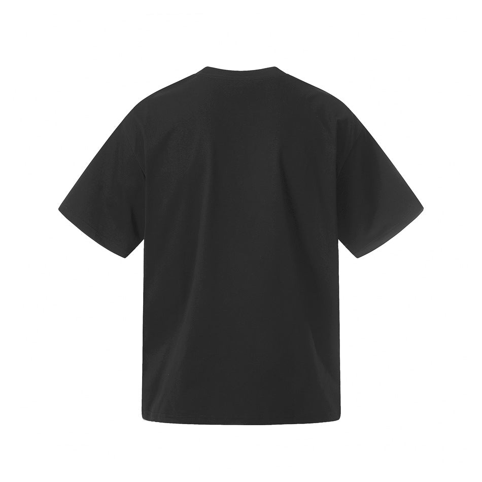 Plain black short-sleeve crew-neck T-shirt, shown from the back on a white background.