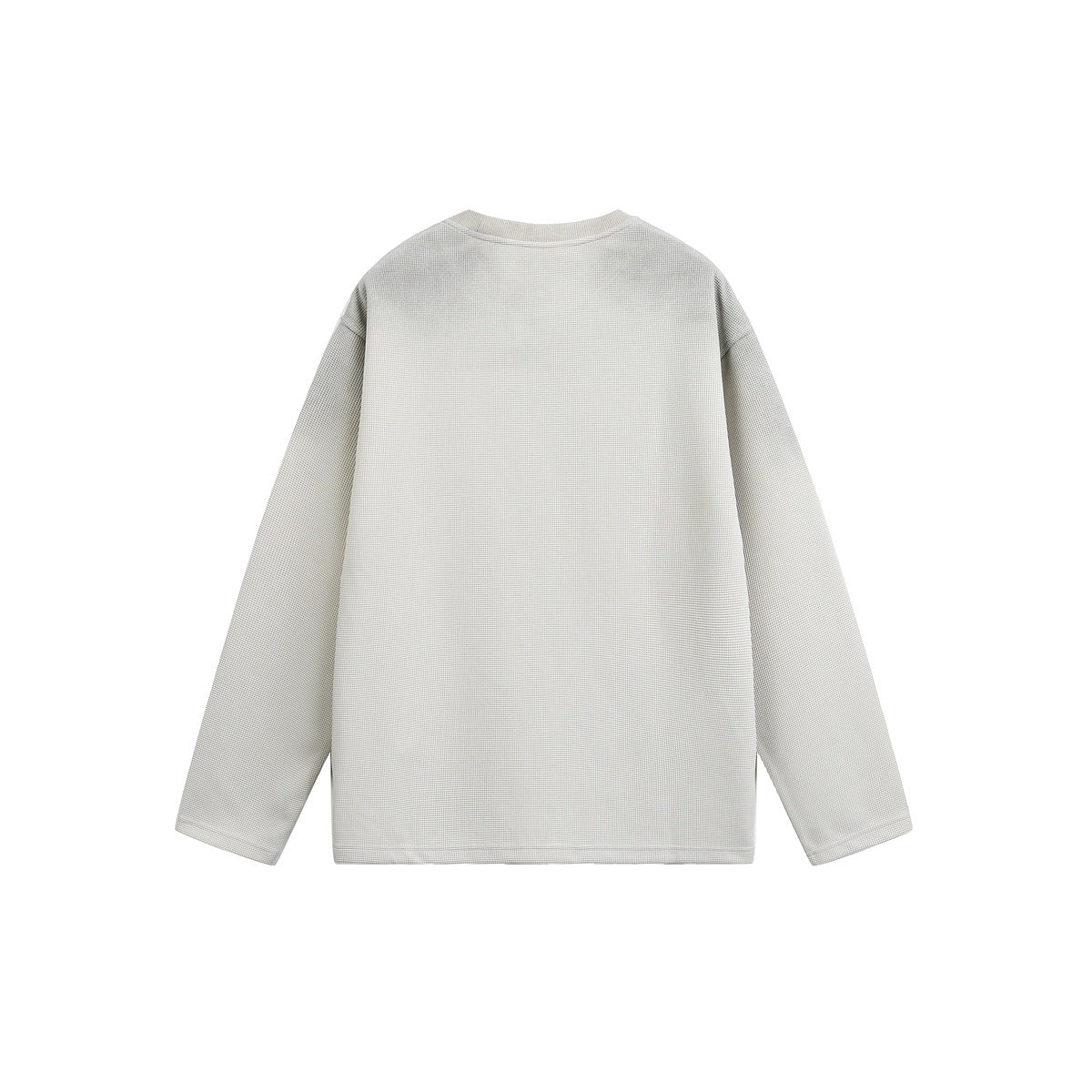 Back view of a plain cream long-sleeve crewneck top.