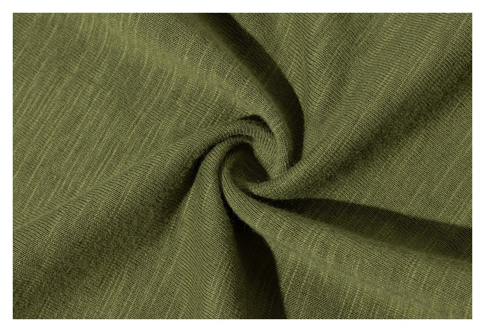 Extreme close-up showing the heathered, textured surface of olive green fabric.