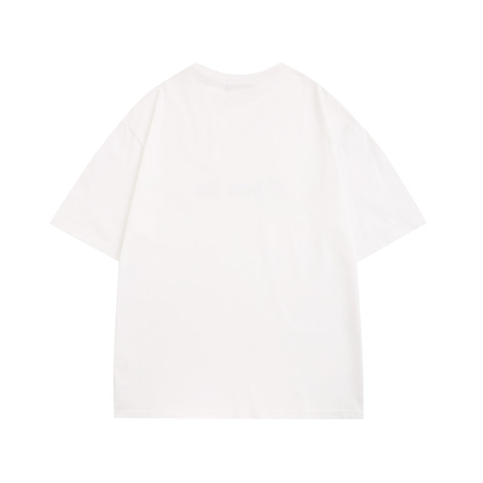 Plain white short-sleeve crew-neck T-shirt shown from the back.