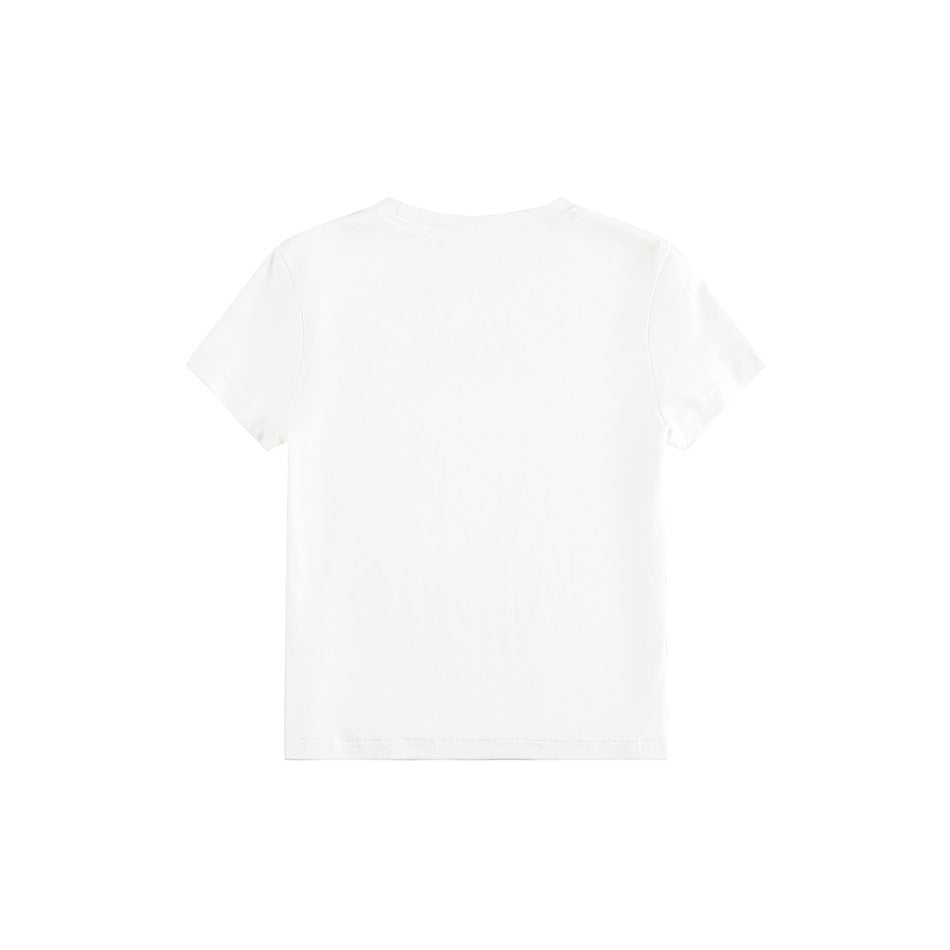 Back view of a plain white short-sleeve crew-neck T-shirt on a white background.