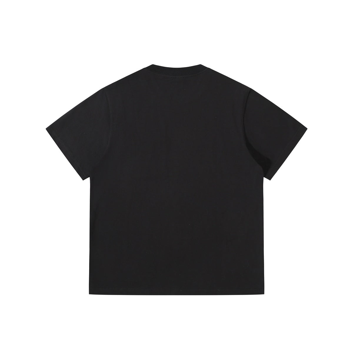 Back view of a plain black short-sleeve crew-neck T-shirt.