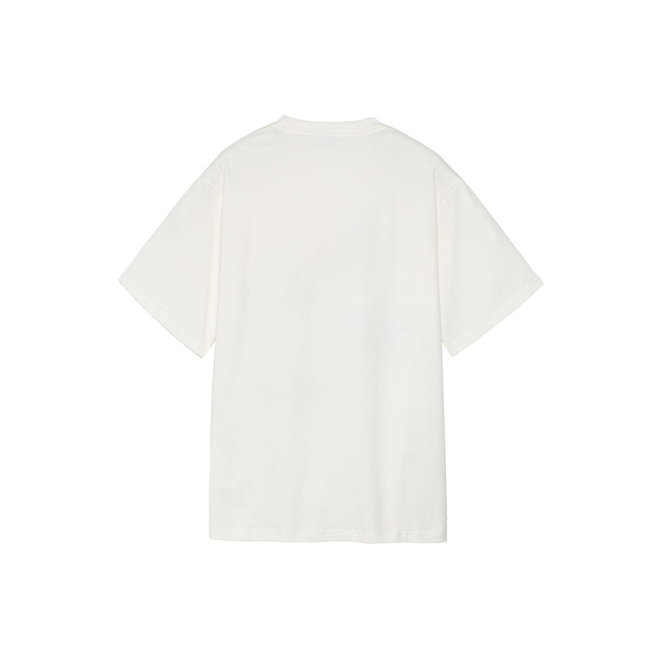 Back view of a plain white short-sleeve crew-neck T-shirt, shown flat