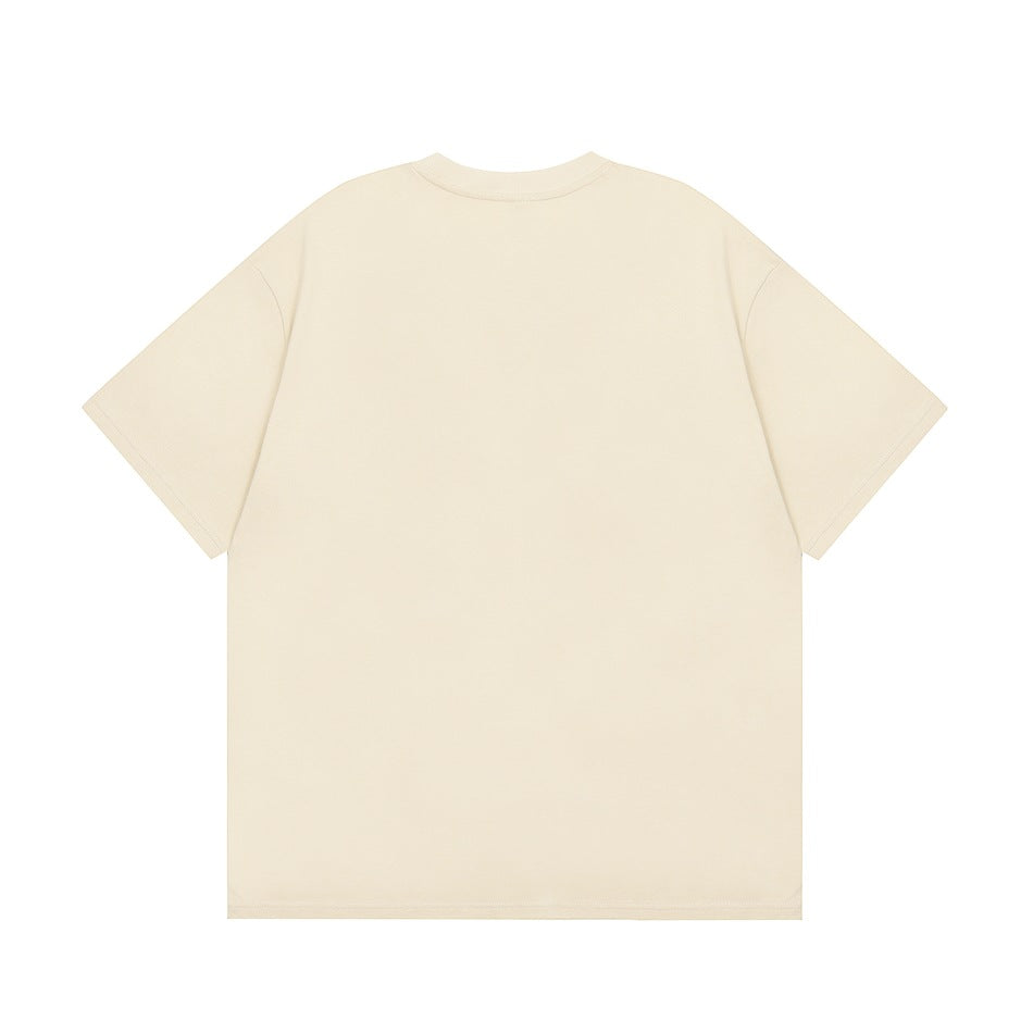 Plain cream short-sleeve crew-neck T-shirt shown flat against a white background.