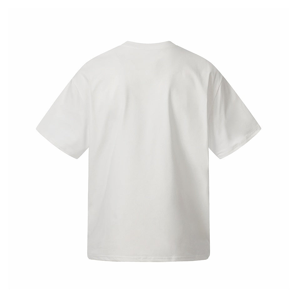 Plain white short-sleeve crew-neck T-shirt, shown from the back on a white background.