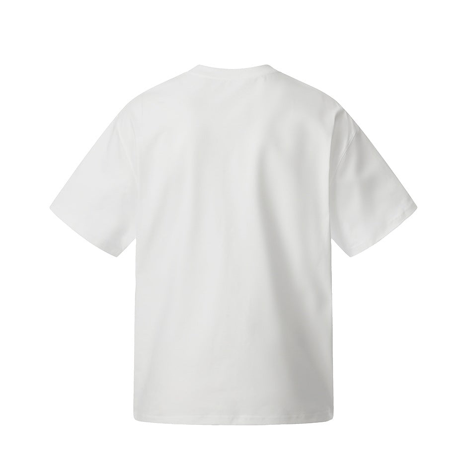 Back view of a plain white short-sleeve crew-neck T-shirt, shown flat against a white background.