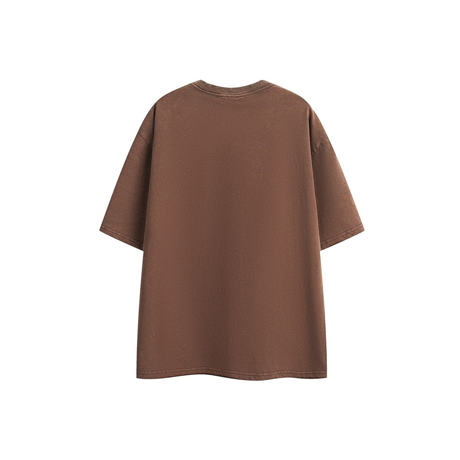 Plain brown oversized short-sleeve T-shirt shown from the back against a white background.