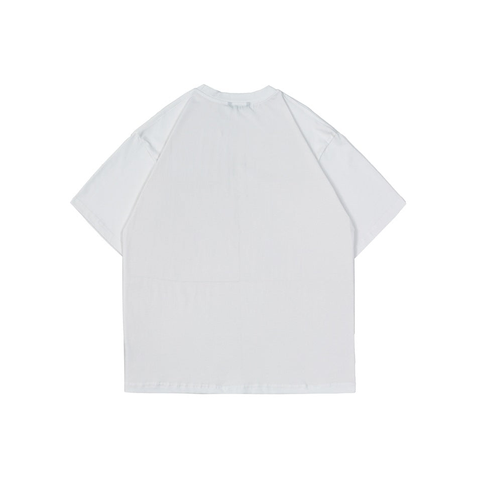 Back view of a plain white short-sleeve crew-neck T-shirt.