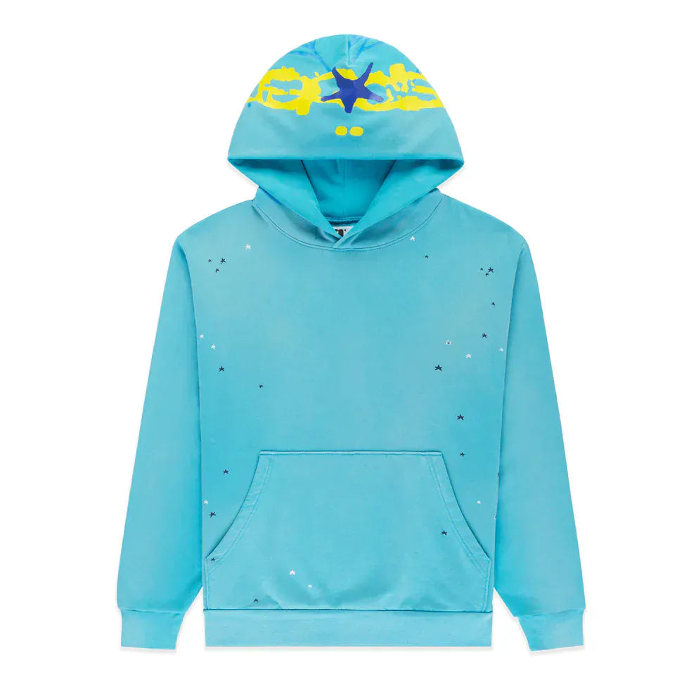 The Turquoise Graphic Hoodie with Star Detail and Spider Web Back Print is a comfort fit pullover, perfect as your new favorite hoodie.