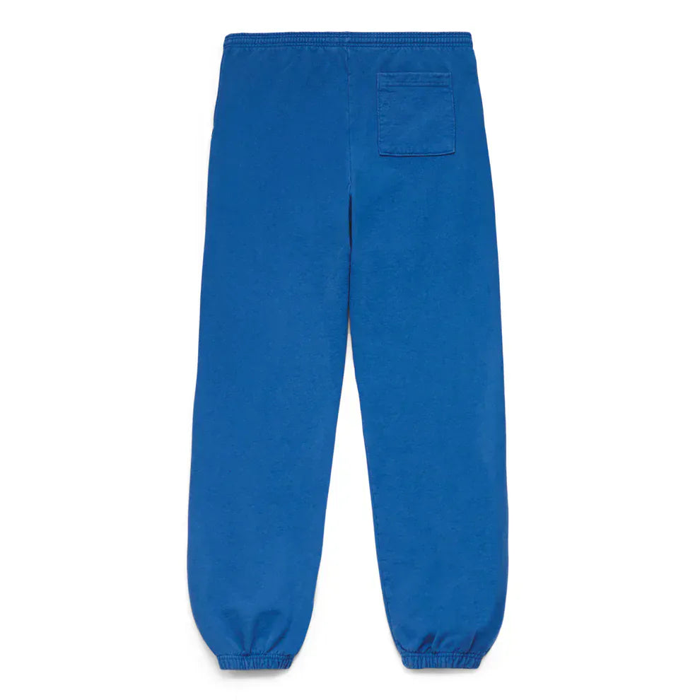 Sp5der Sweatpants – Unisex blue cotton sweatpants with a front logo print, elastic waistband, right back pocket, and elastic ankle cuffs—perfect for adding a pop of color to your streetwear look.