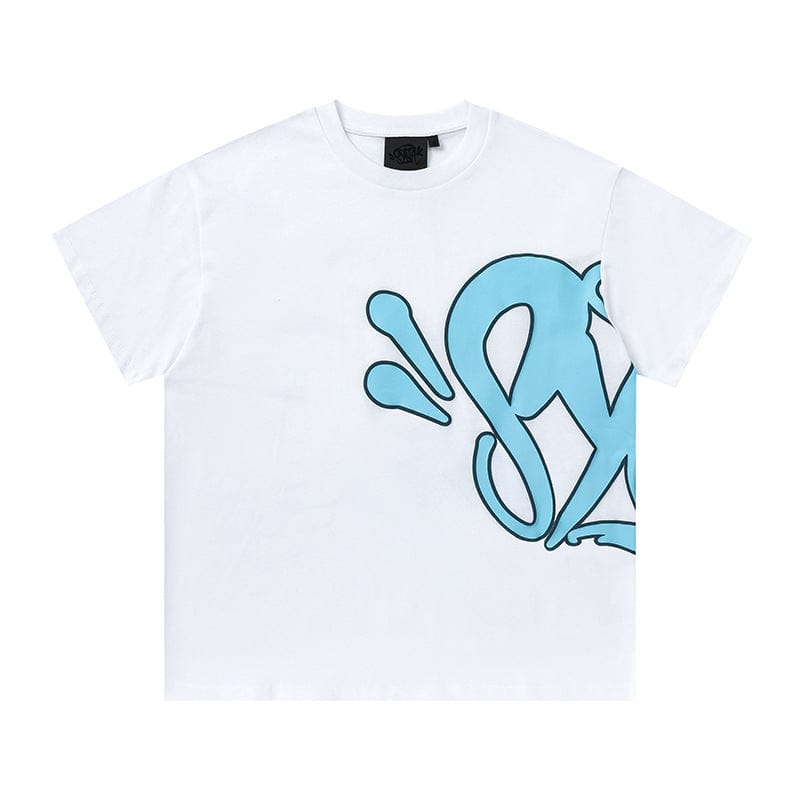 The Syna World Graphic T-Shirt is a standout streetwear short sleeve tee, available in 8 colors, featuring a large light blue abstract graphic on the right front.