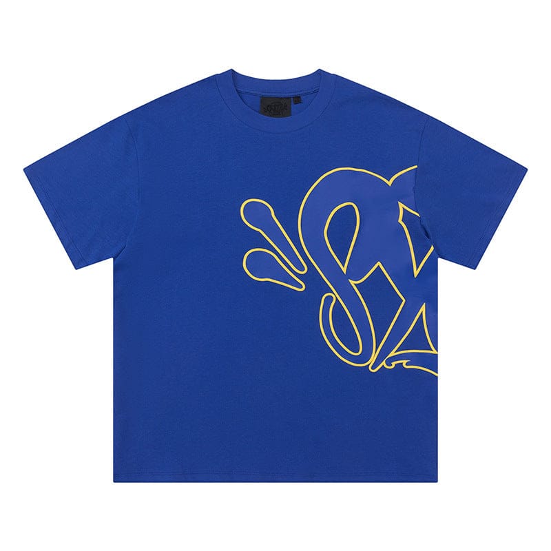 The Syna World Graphic T-Shirt is a streetwear short sleeve tee, available in 8 colors, featuring a bold abstract yellow graphic on the lower right side.